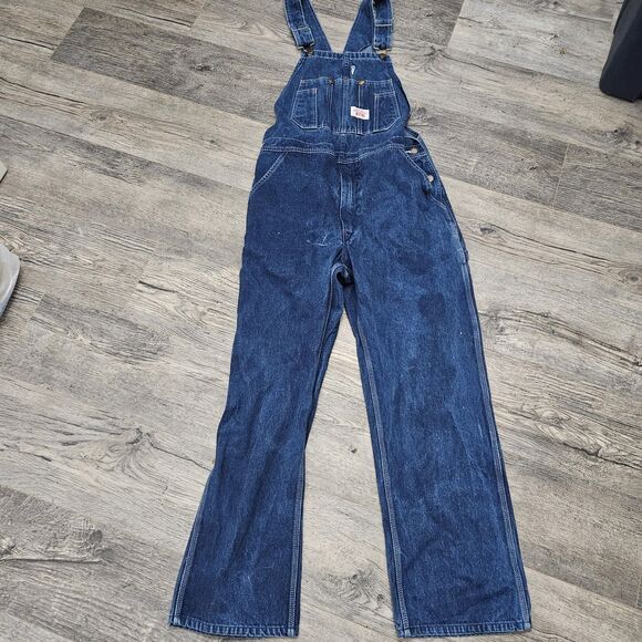 Round House Bib Overalls Mens 34 X 30 Denim Pockets Carpenter Workwear Utility - Picture 1 of 6